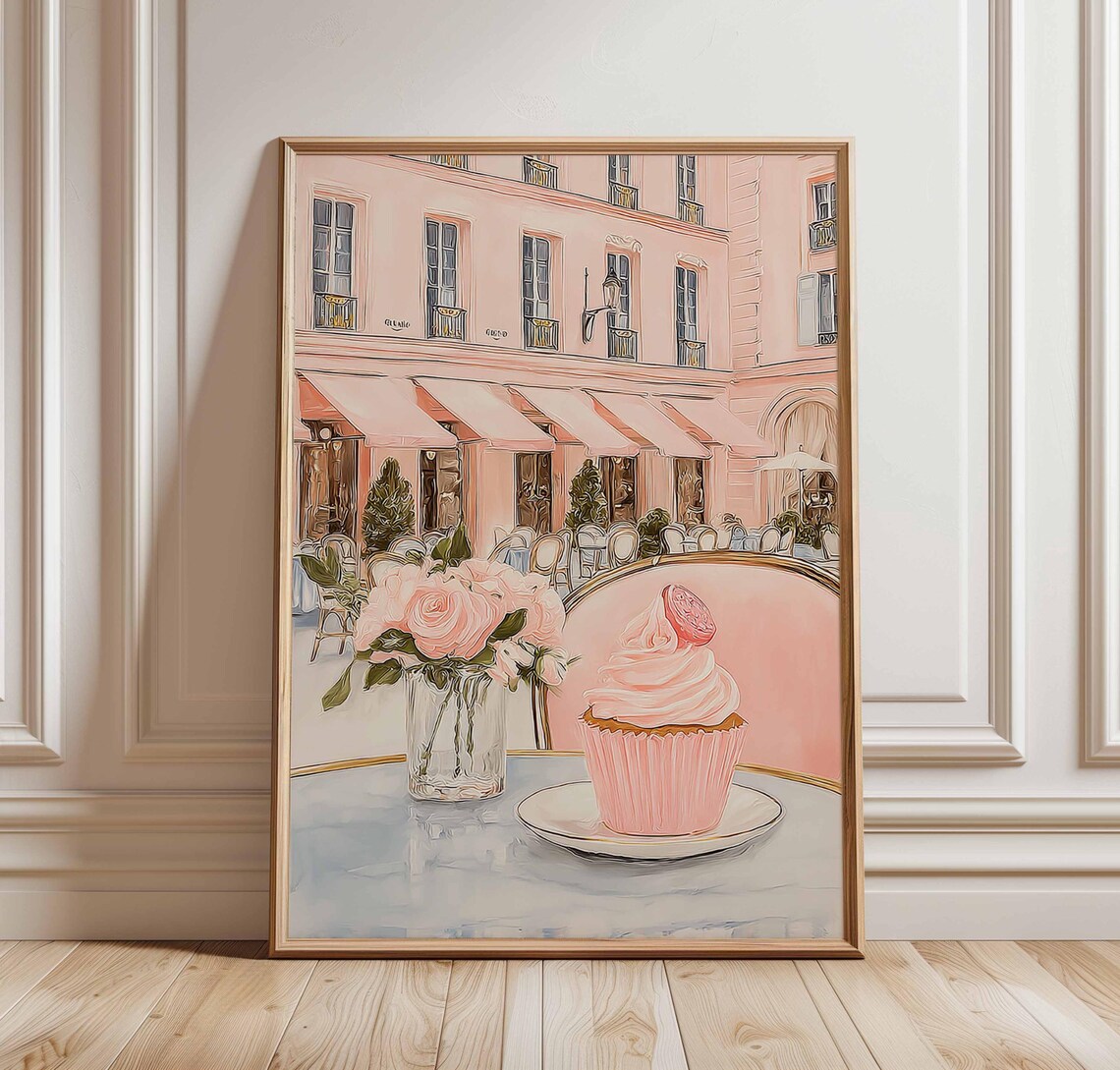 Parisian Pink Cupcake and Macaron French Bakery Cafe Wall Art
