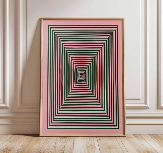 Optical Illusion Poster Geometric Wall Art Abstract Retro Print Bold Striped Artwork Trippy Modern Design Pink And Black Home Decor