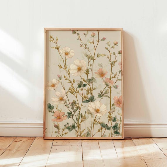 Soft Wildflower Poster Print, Cottagecore Botanical Art