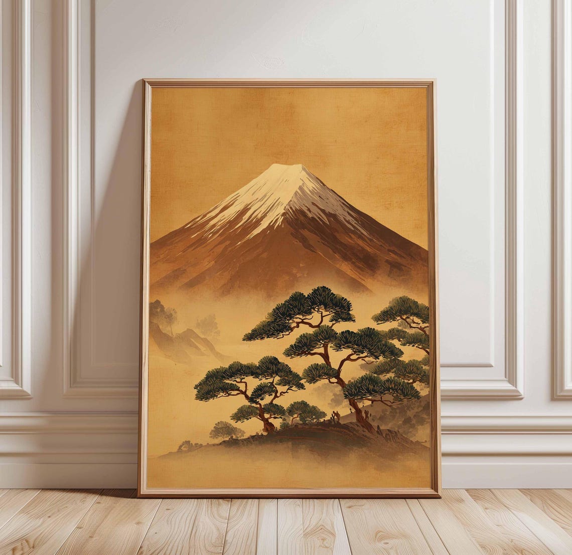 Mount Fuji Golden Sunset Pine Trees Traditional Japan Poster