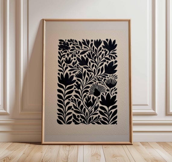 Black And White Floral Poster, Minimalist Art Print