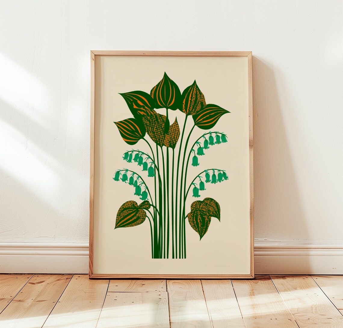 Bluebell Botanical Poster, Minimal Folk Floral Print