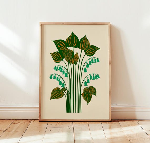 Bluebell Botanical Poster, Minimal Folk Floral Print