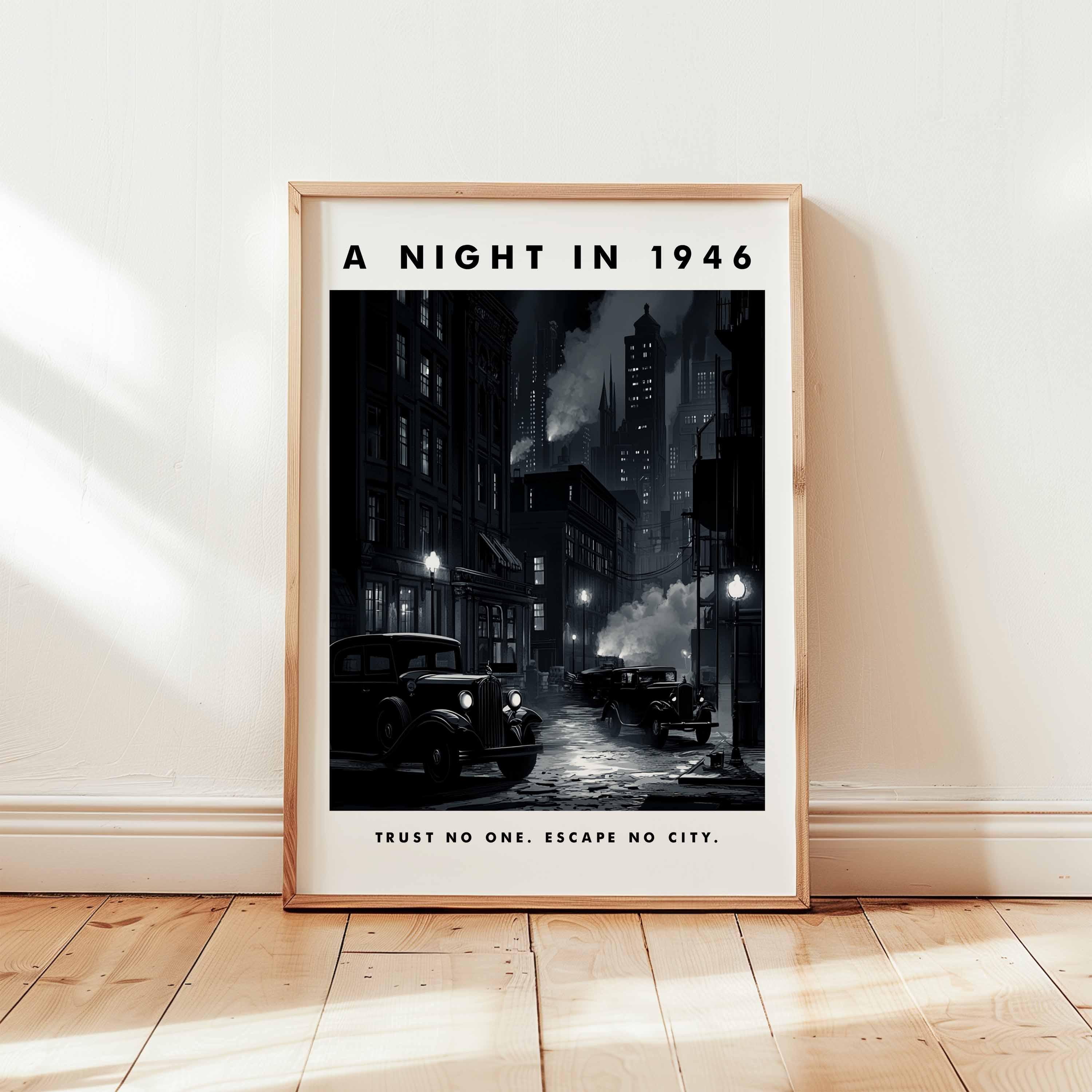A Night in 1946 Vintage Cars on Wet City Street Film Noir Poster