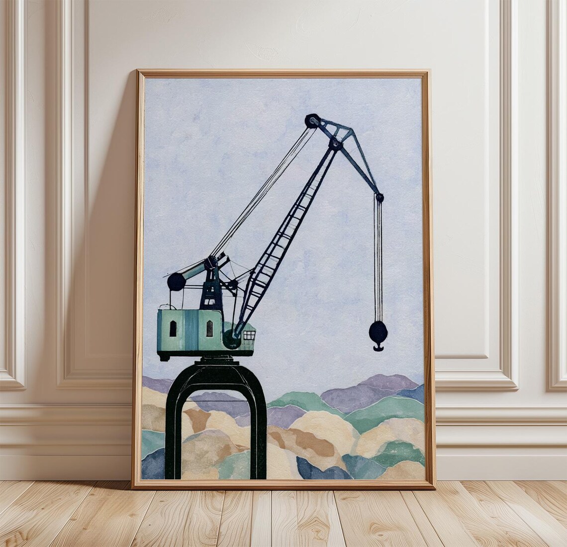 Industrial Crane Watercolor, Modern Machinery Poster