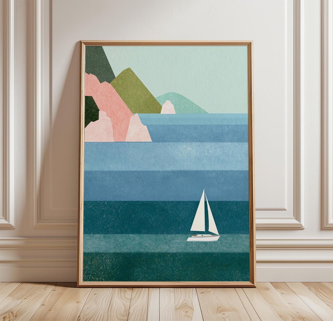 Coastal Sailboat Poster, Minimalist Scandinavian