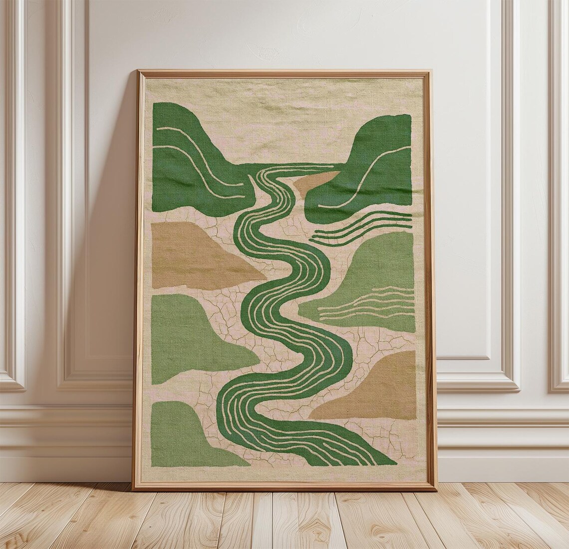 River Landscape, Abstract Green Minimalist Nature Print