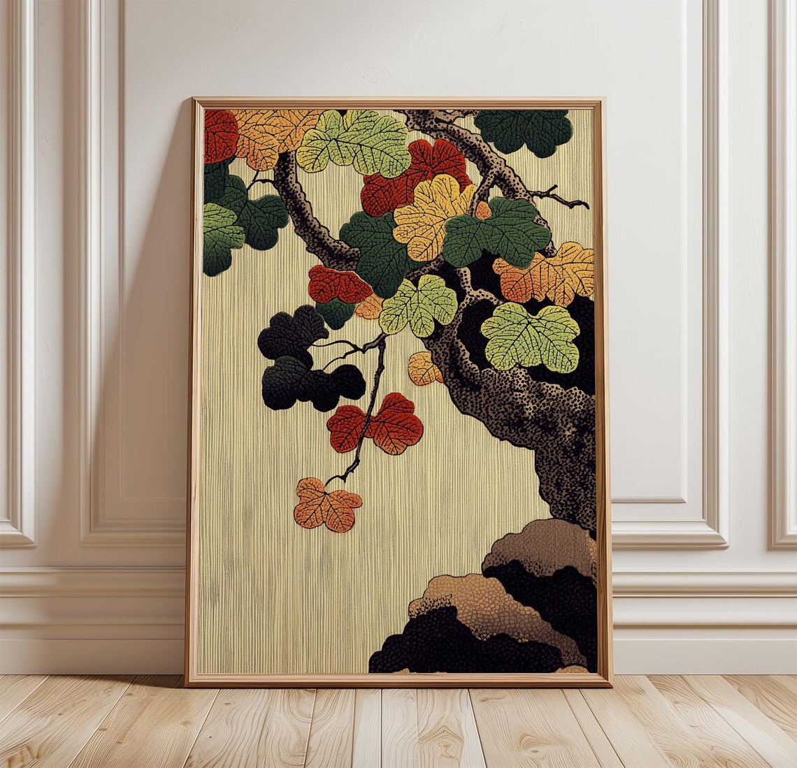 Japanese Maple Leaf, Woodblock Style Botanical Art Print