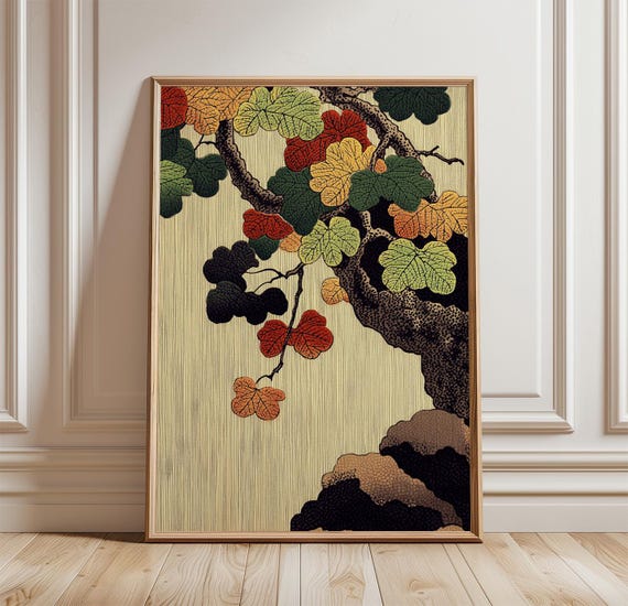 Japanese Maple Leaf, Woodblock Style Botanical Art Print