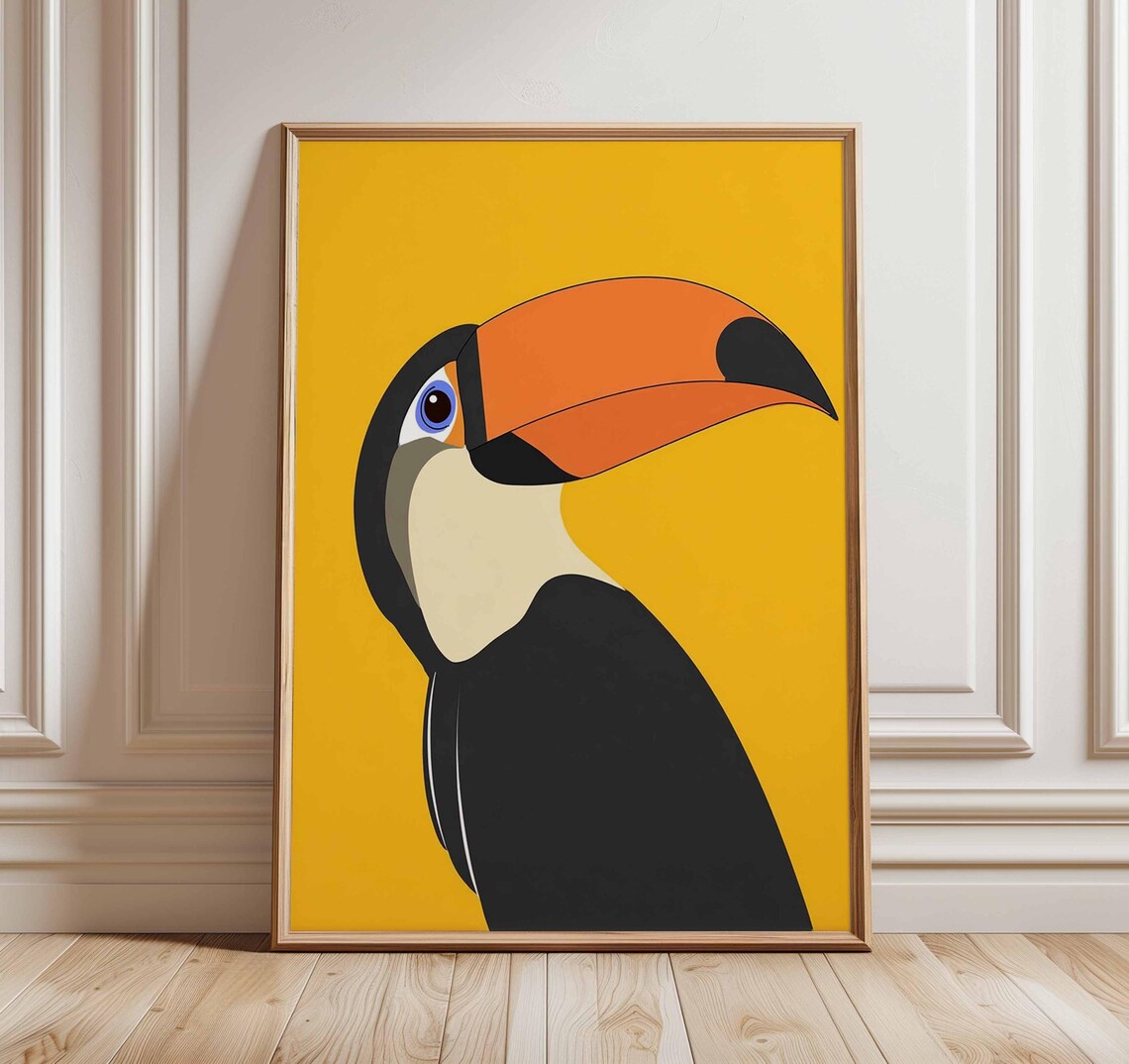 Minimalist Toucan Bird Poster, Mid-Century Modern Tropical
