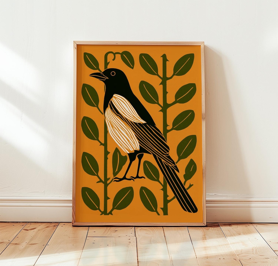Bird Botanical Mid-Century Nature Art Print