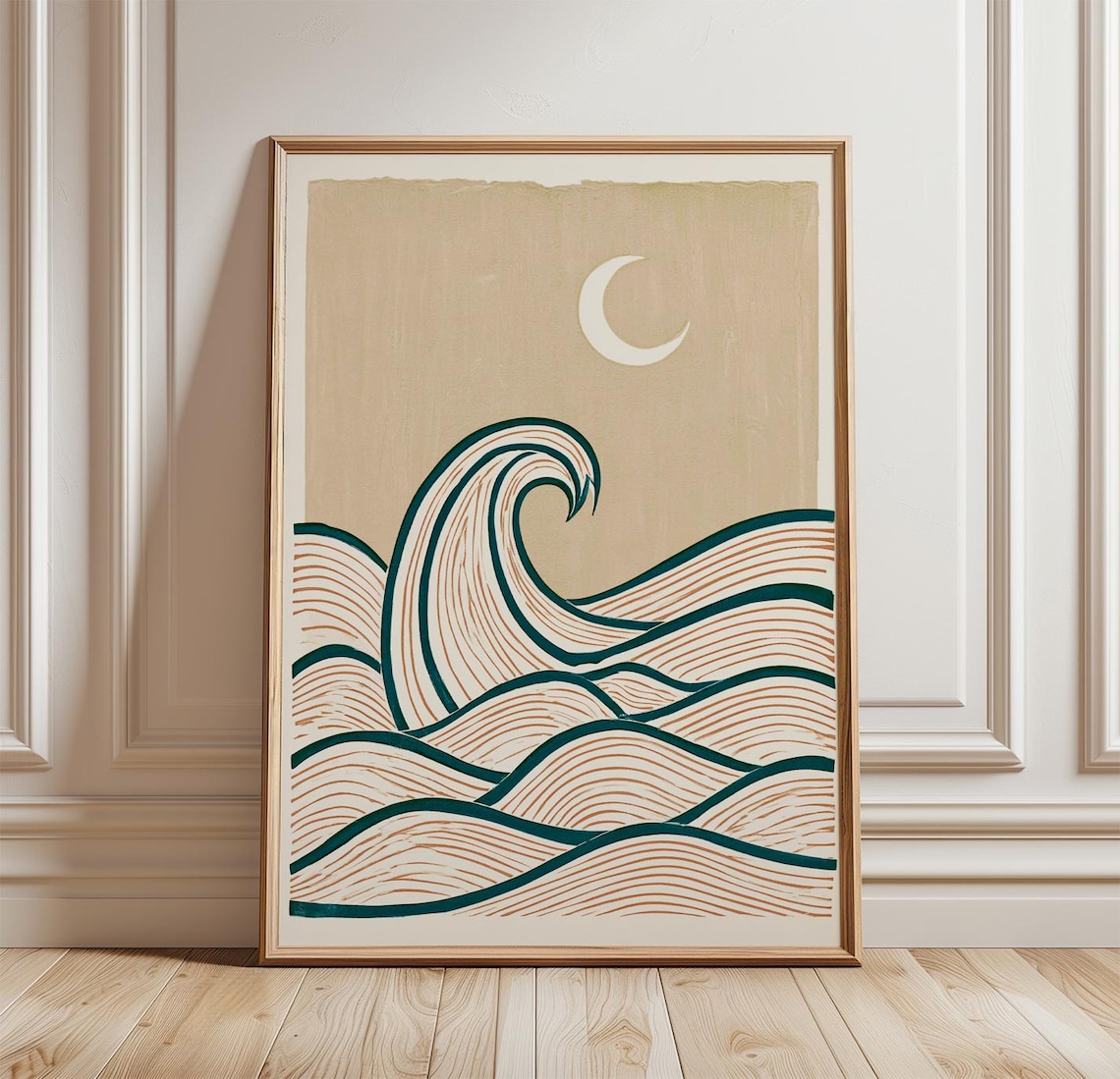 Crescent Wave Coastal Linocut Art Print