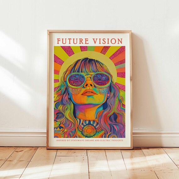 Psychedelic Girl Wall Art Print Trippy Pop Poster Design Retro Colorful Unframed Decor Visionary Surreal Portrait Artwork
