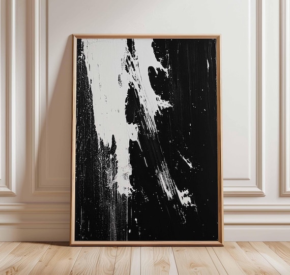 Abstract Black White Art Poster Bold Brushstroke Print Minimalist Modern Wall Decor Grunge Ink Splash Contemporary Artwork