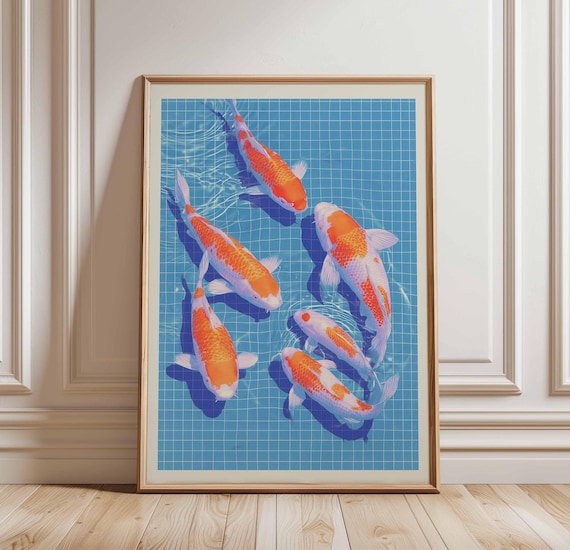 Colorful Koi Fish Poster Bright Japanese Print Blue Water Pool Art Modern Wall Vibrant Zen Home Decor