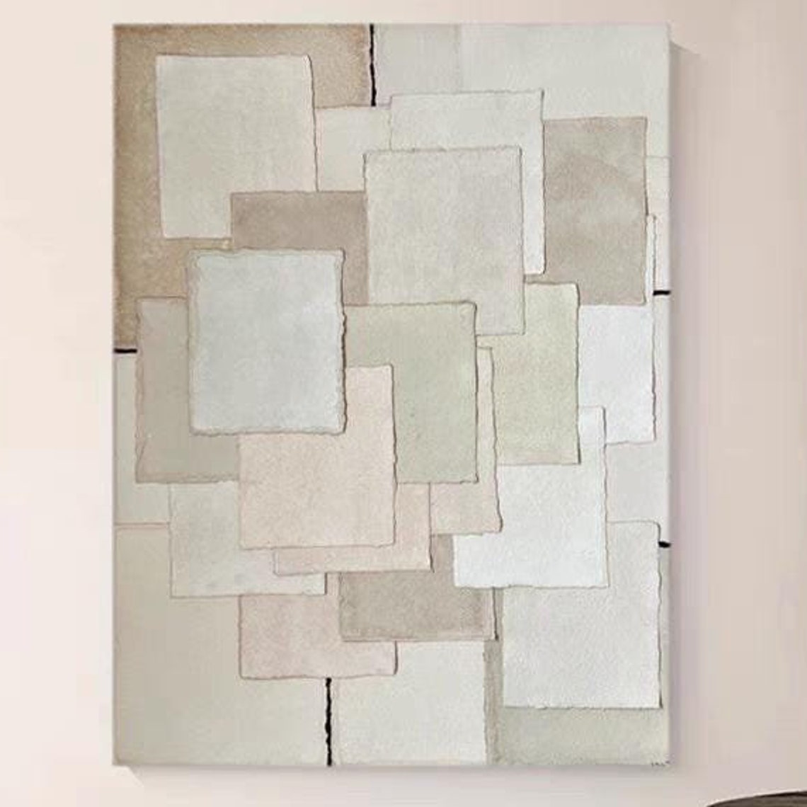 Light Beige White Pink Oil Art Abstract Checker Wall Art Extra Large Thick Textured Acrylic Painting Minimalist Style Decor For Home