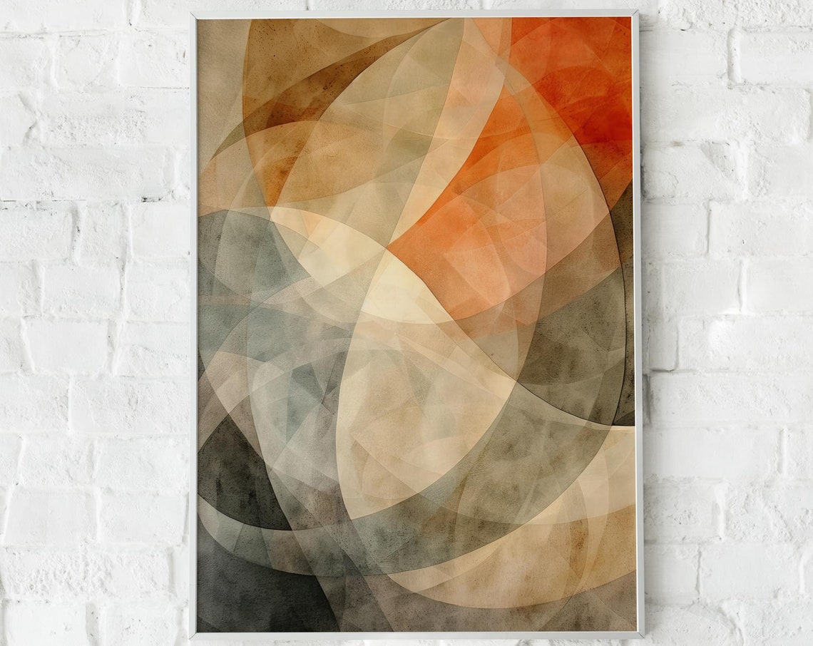 Warm Amber Overlapping Circle Geometric Abstract Watercolor Art Print - Image 5