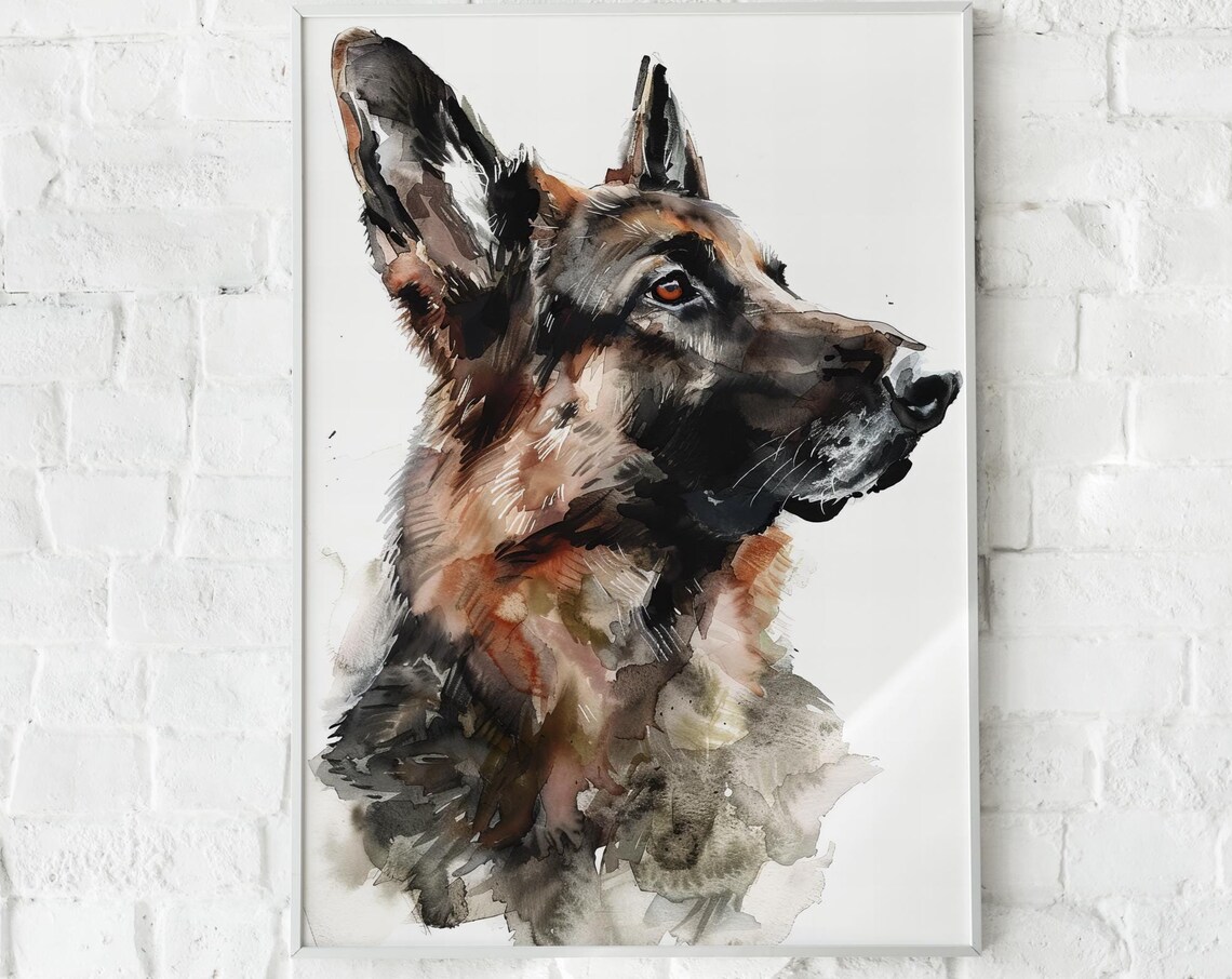 German Shepherd Watercolor Dog Portrait Profile Noble Art Poster - Image 4