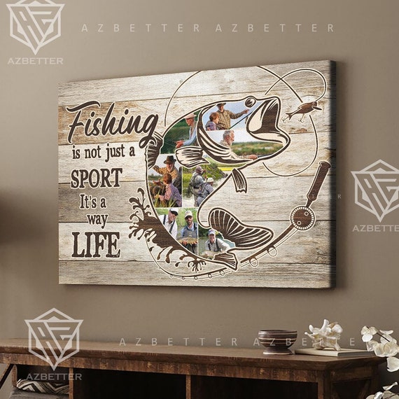 Personalized Fishing Photo Collage Custom Fisherman Wall Art Unique Fishing Gift For Him Dad Grandpa Husband Fishing Lovers