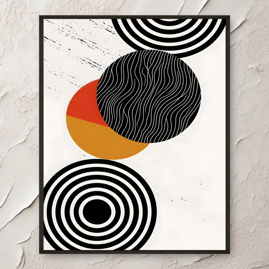 Bold Optical Spiral Circles Black White Retro Abstract Art Poster