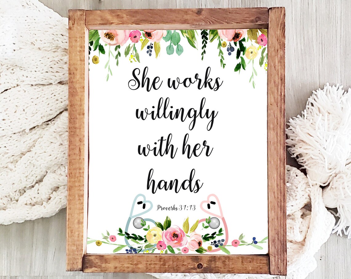 Proverbs 31:13 Nursing Print, Floral Stethoscope