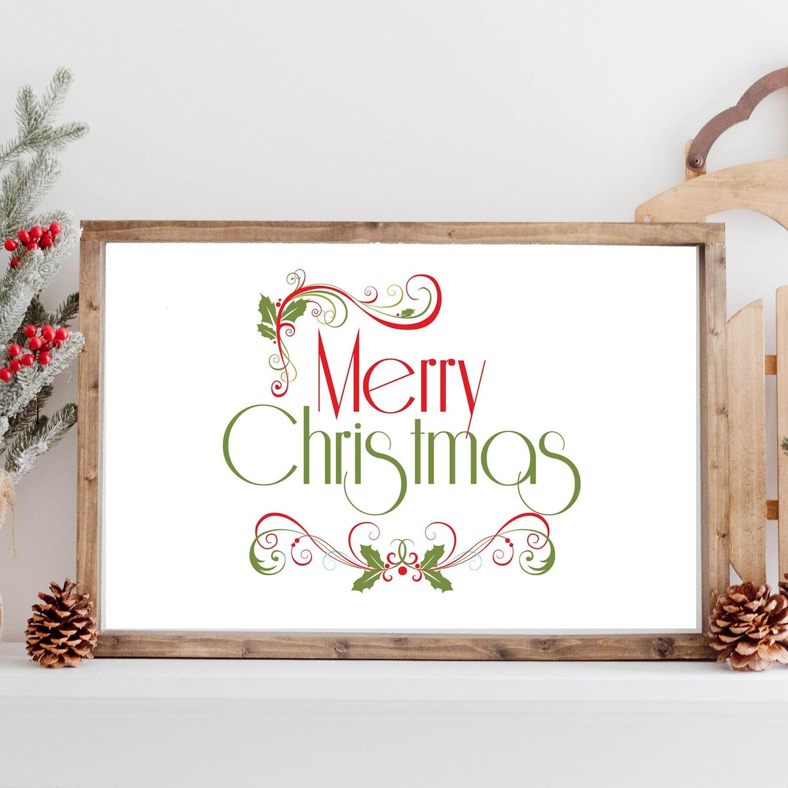 Merry Christmas Holiday Welcome Sign, Christmas Holly