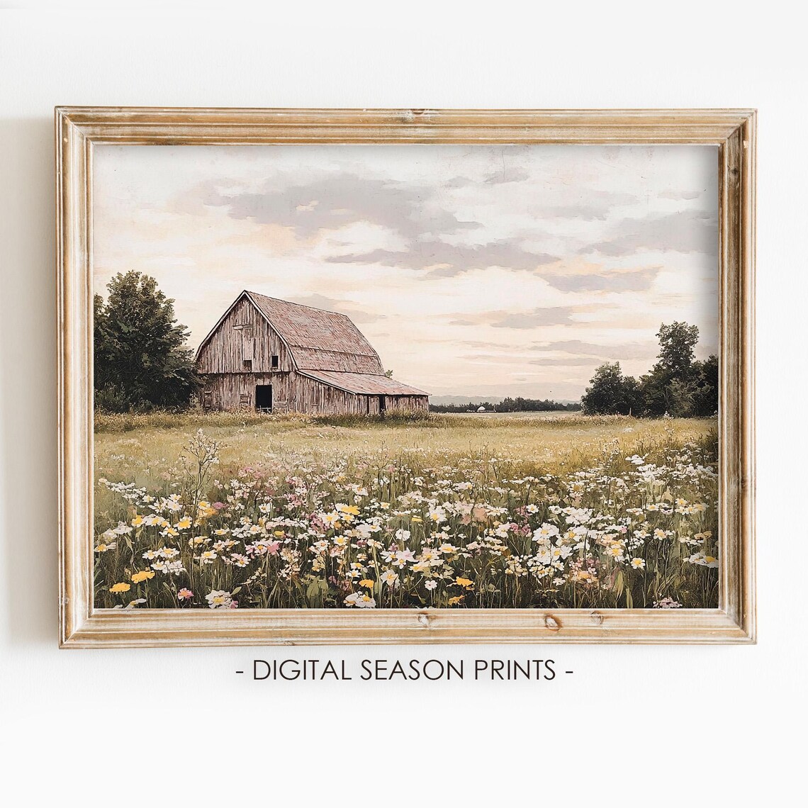Vintage Old Barn Wildflower Print, Rustic Farmhouse