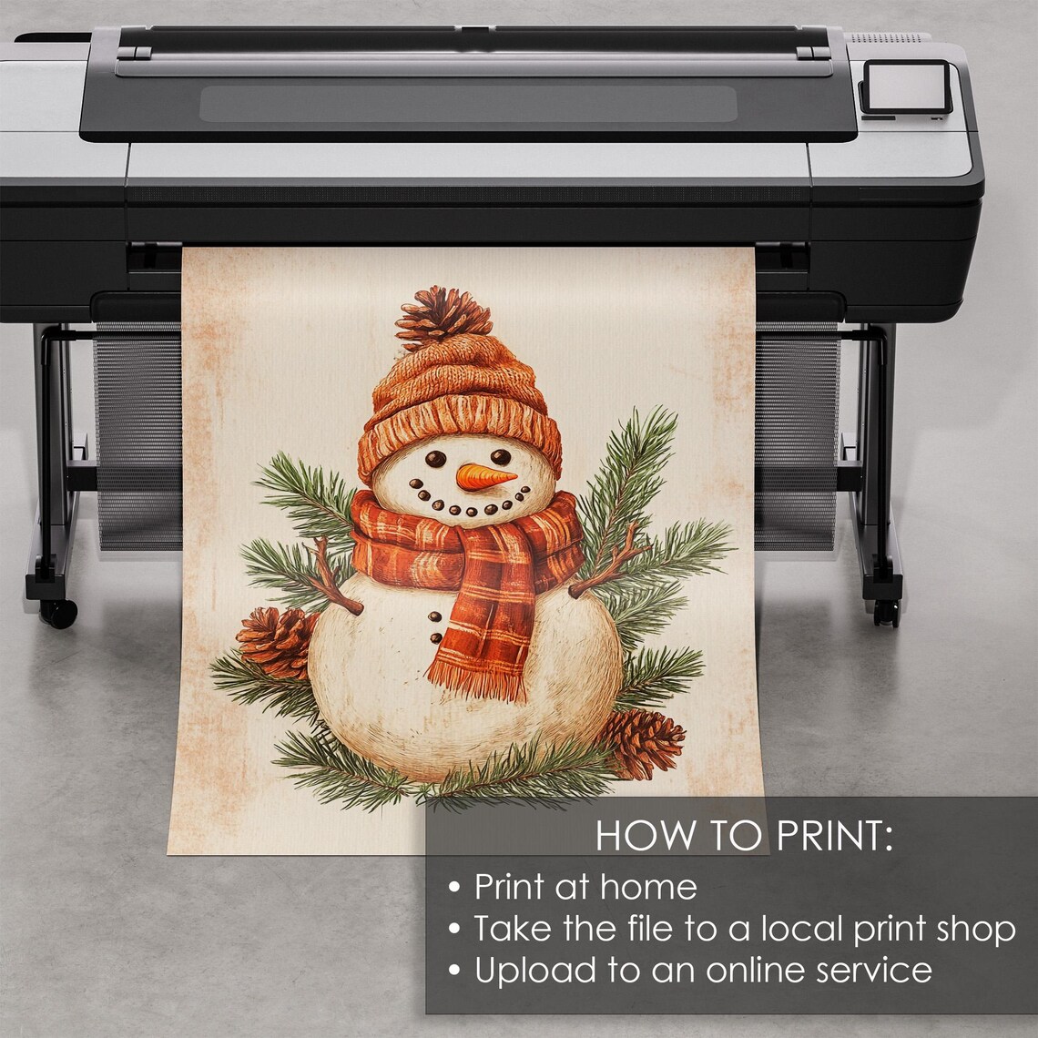 Snowman in a Knit Hat and Plaid Scarf with Pinecones Winter Poster - Image 5