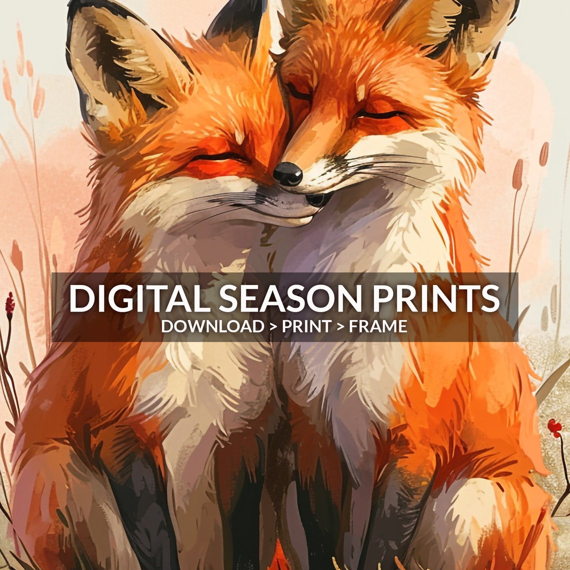 Two Foxes Nuzzling with a Red Heart Valentines Day Watercolor Poster - Image 6