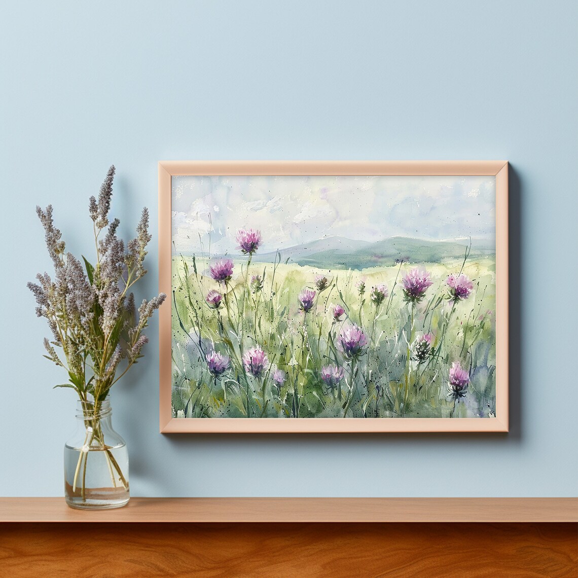 Scotland Purple Thistle Meadow Wildflower Watercolor Landscape Poster - Image 6