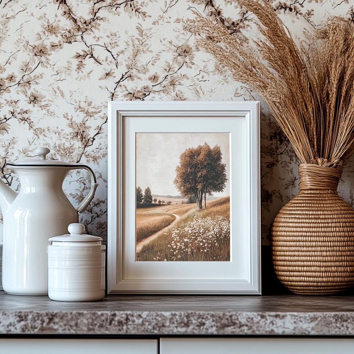 Autumn Field Pathway Wildflowers Golden Tree Country Landscape Poster - Image 4