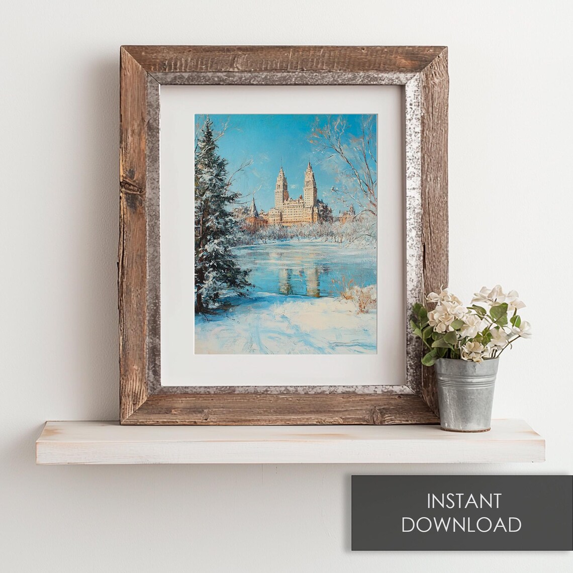 Frozen Lake Grand Twin Tower Building Winter City Skyline Poster - Image 6