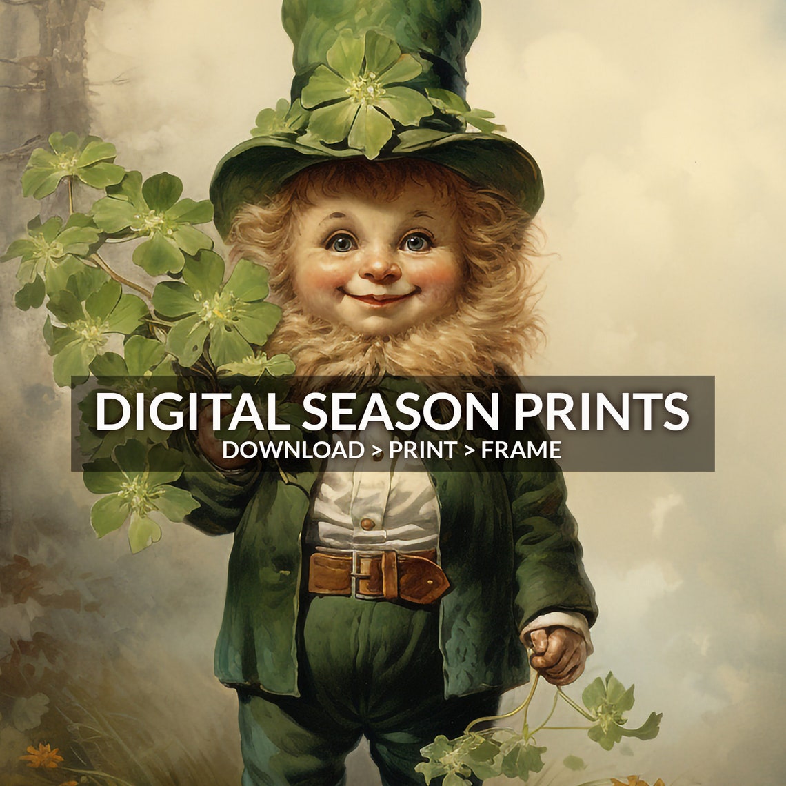 Cute Little Leprechaun With Clover Saint Patricks Day Vintage Print - Image 6