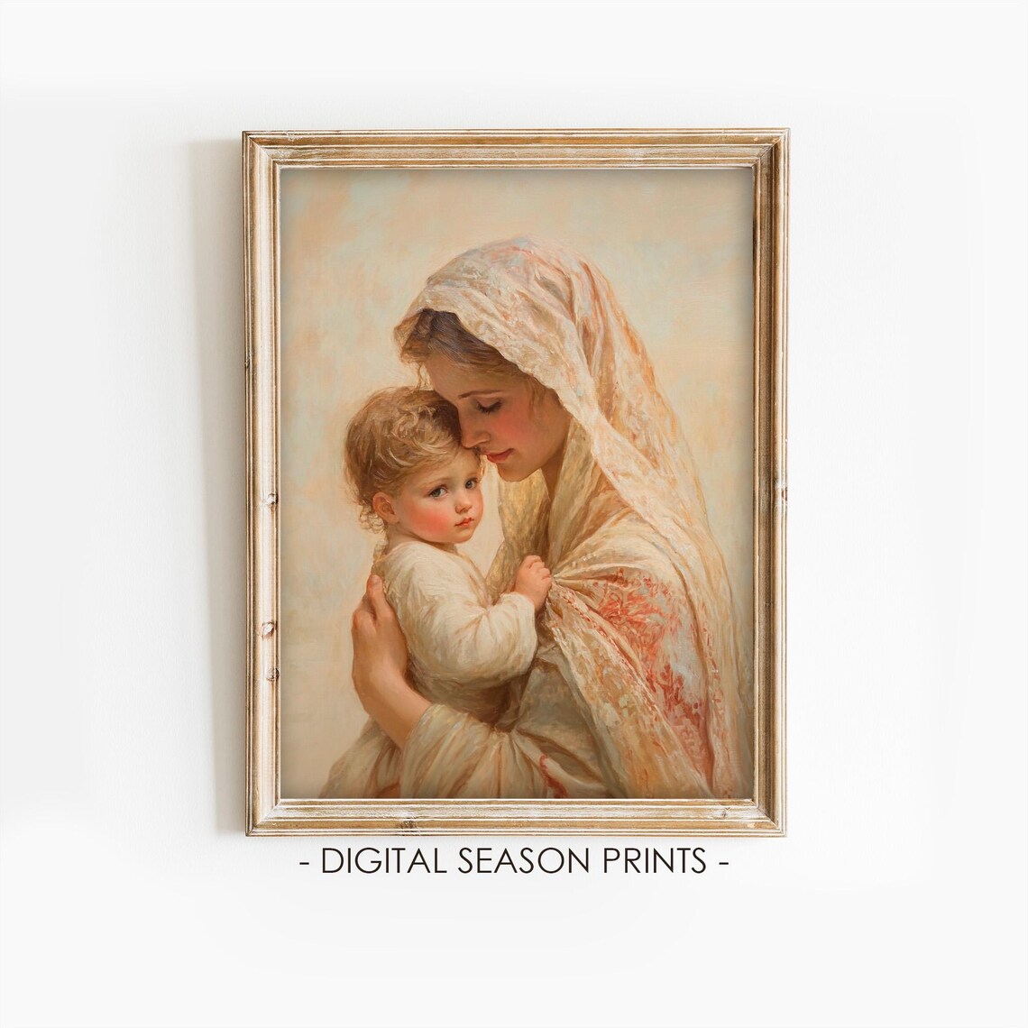 Madonna And Child Tender Embrace Vintage Religious Artwork Poster