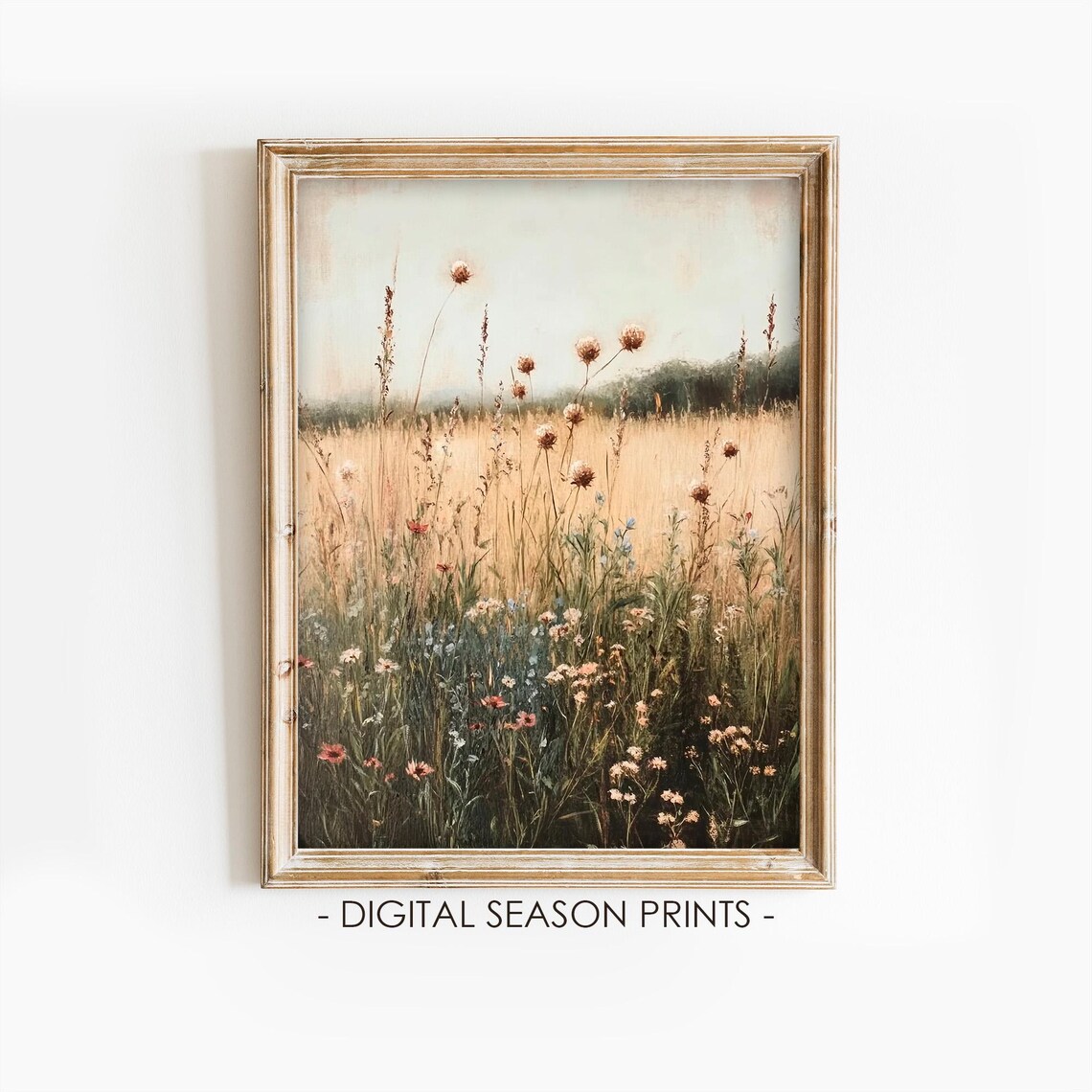 Golden Wildflower Meadow Tall Grasses Morning Mist Rustic Field Poster