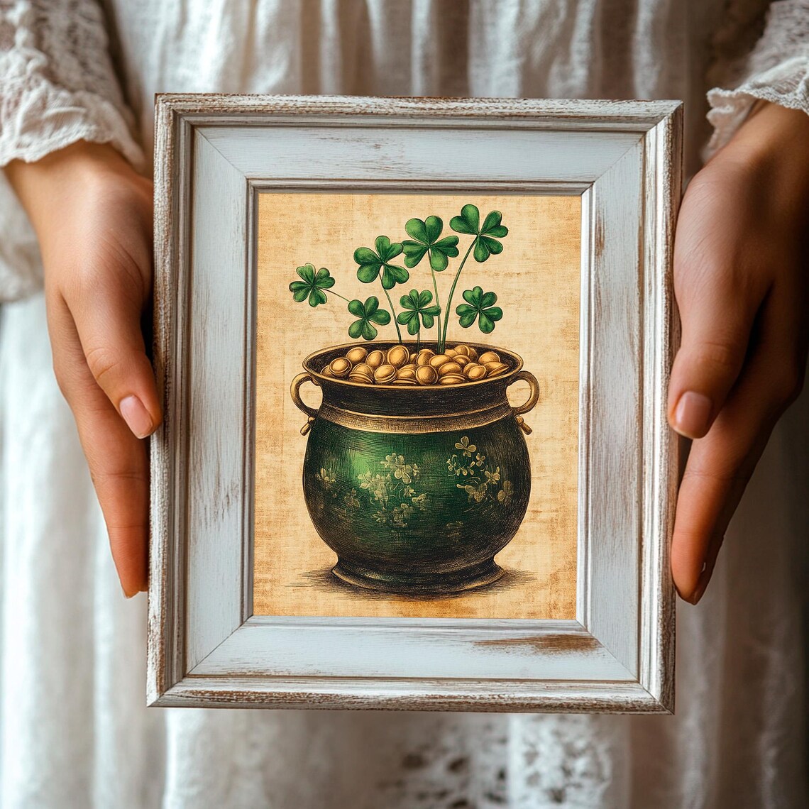 Pot Of Clovers Green Vase Vintage St Patrick's Day Botanical Poster - Image 3