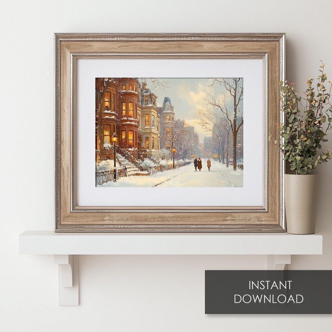 Snowy New York City Brownstone Street Winter Christmas Wall Art - Image 6