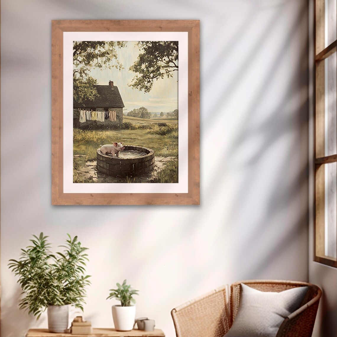 Vintage Pig Art Print, Farmhouse Cottagecore Decor - Image 2