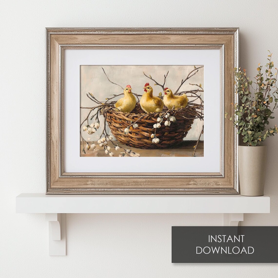 Easter Chicks In Wicker Basket Vintage Spring Pussy Willow Print - Image 6