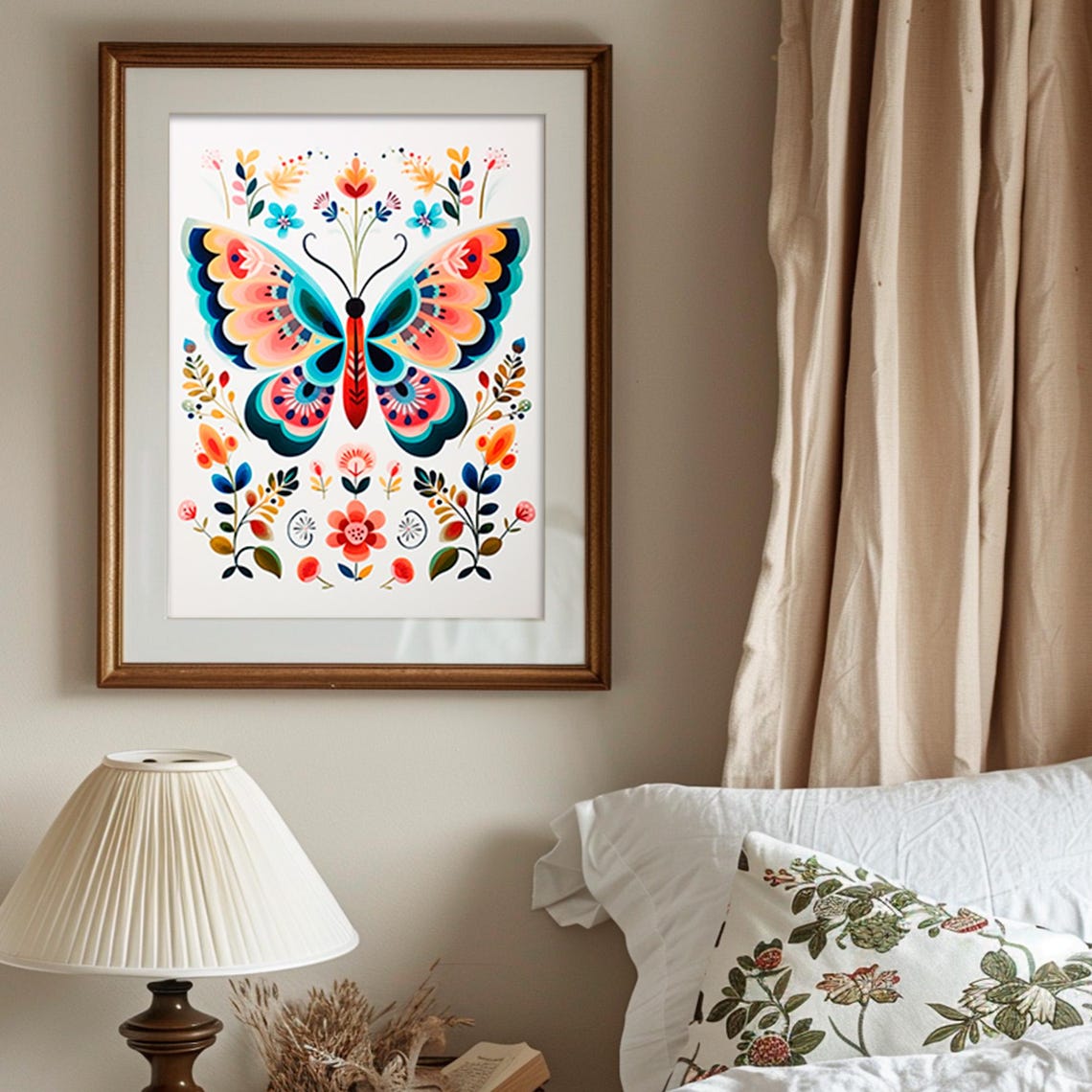 Scandinavian Folk Art Butterfly Floral Colorful Spring Boho Art Print - Image 5