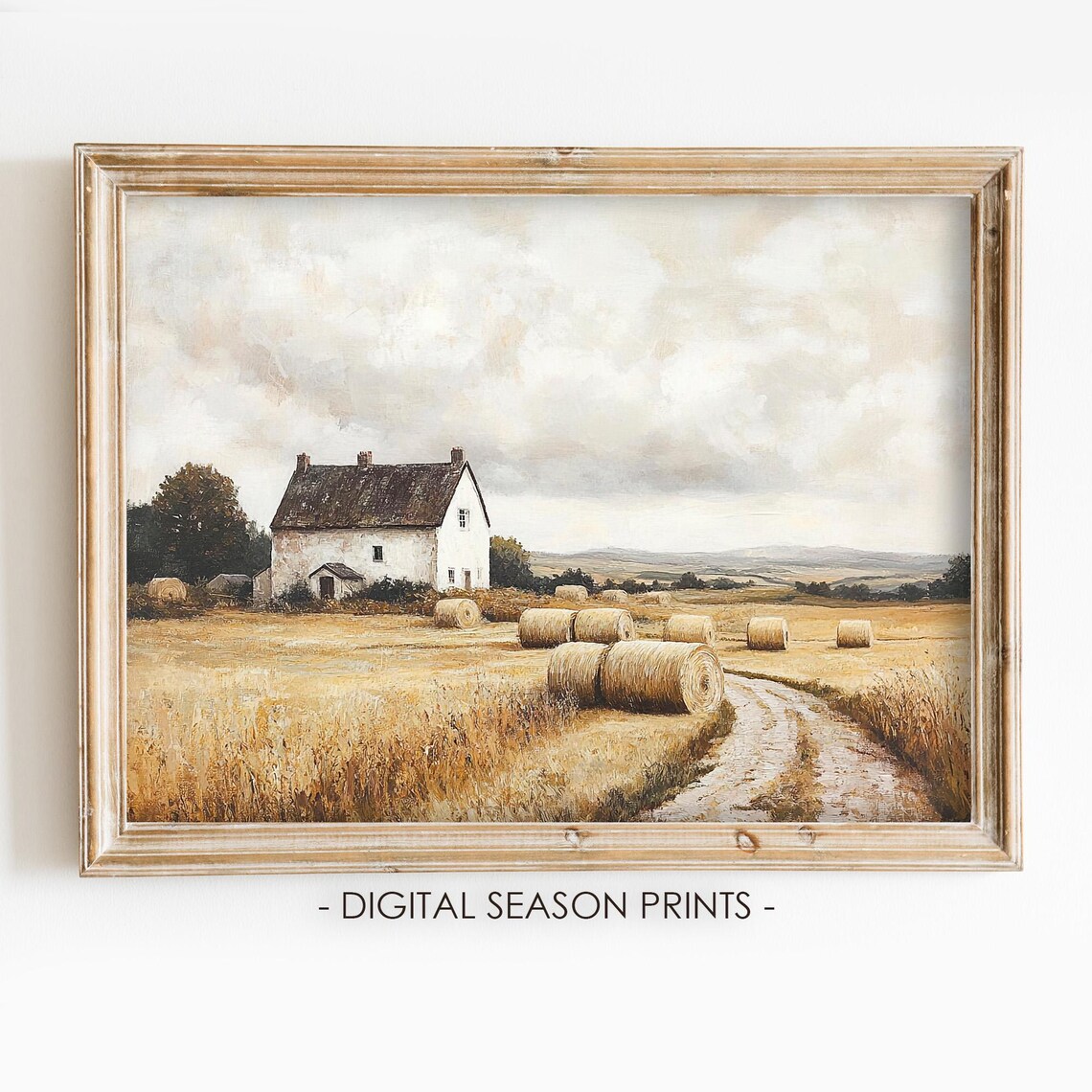 Golden Harvest Field Hay Bales Farmhouse Rustic Autumn Art Print