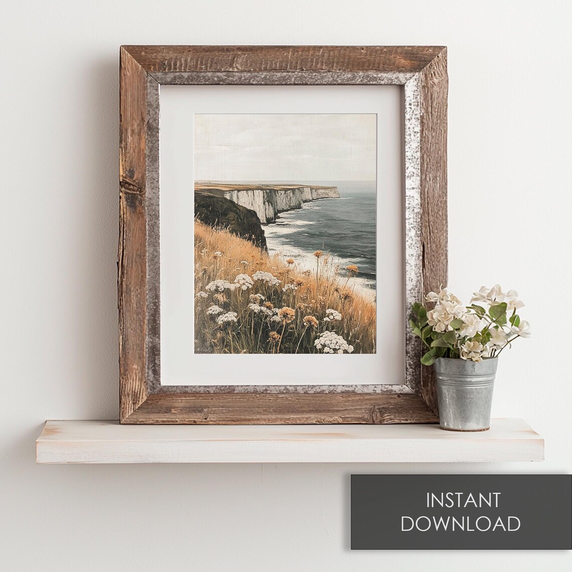 White Sea Cliffs With Wildflowers Moody Coastal Landscape Poster - Image 6