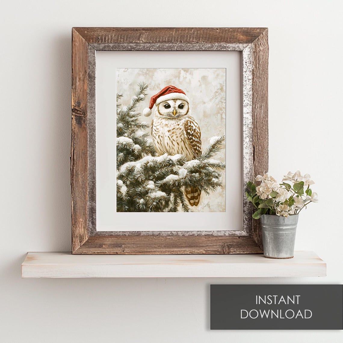 Cute Owl Wearing A Red Santa Hat In A Snowy Pine Tree Poster - Image 6