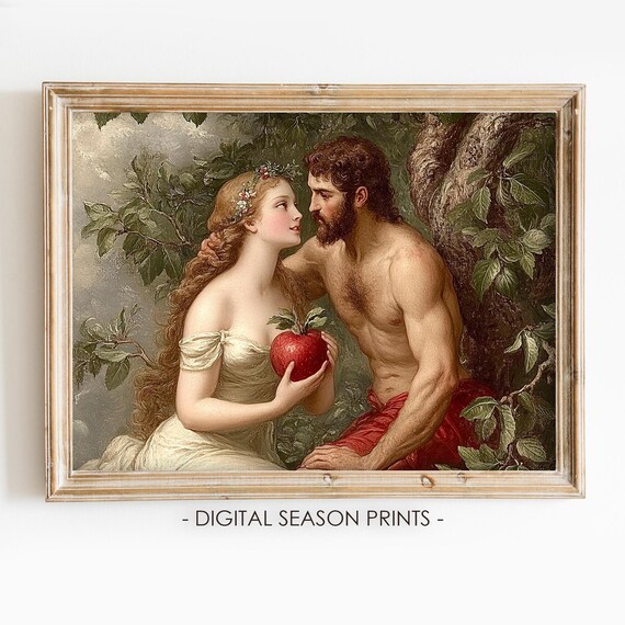 Adam And Eve In Garden Of Eden Painting Religious Wall Art The Fall Of Man Print Print