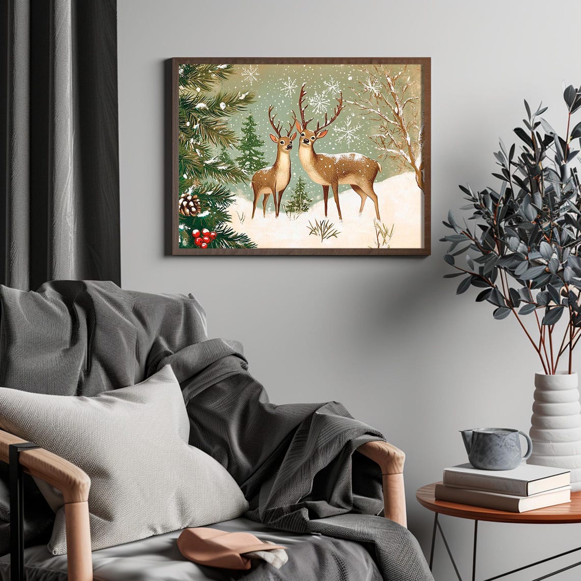 Deer Couple Snowy Forest Vintage Christmas Winter Woodland Poster - Image 4