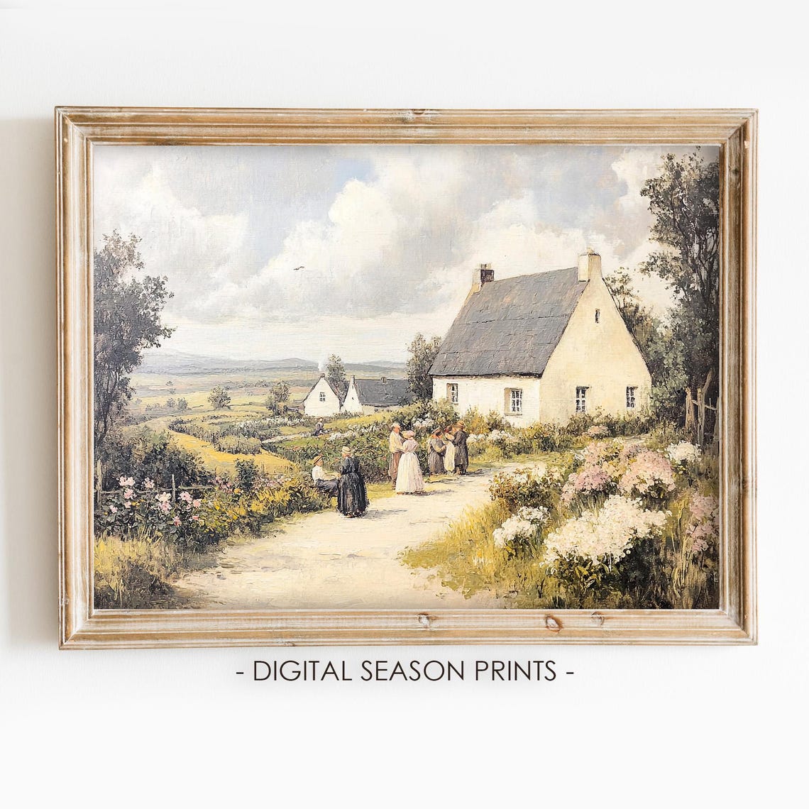 Vintage Irish Village Cottages Garden Path Neighbors Painting Poster