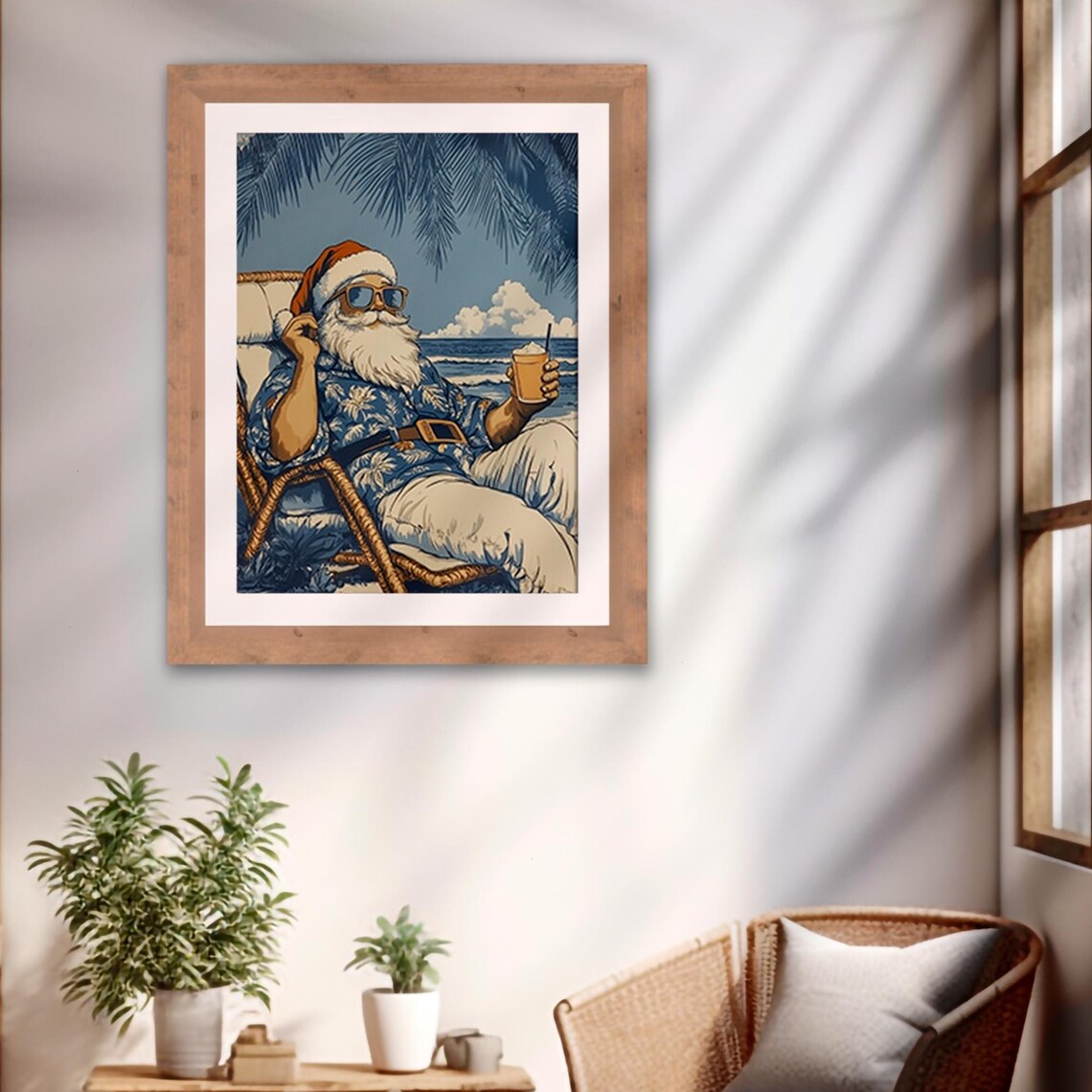 Santa in Hawaiian Shirt Beach Chair Retro Tropical Christmas Poster - Image 2