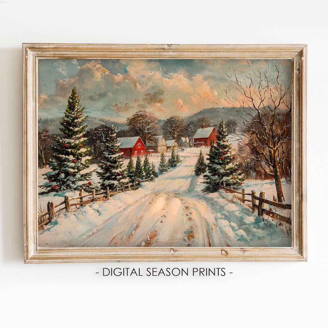 Snowy Christmas Village Vintage Christmas Art Print