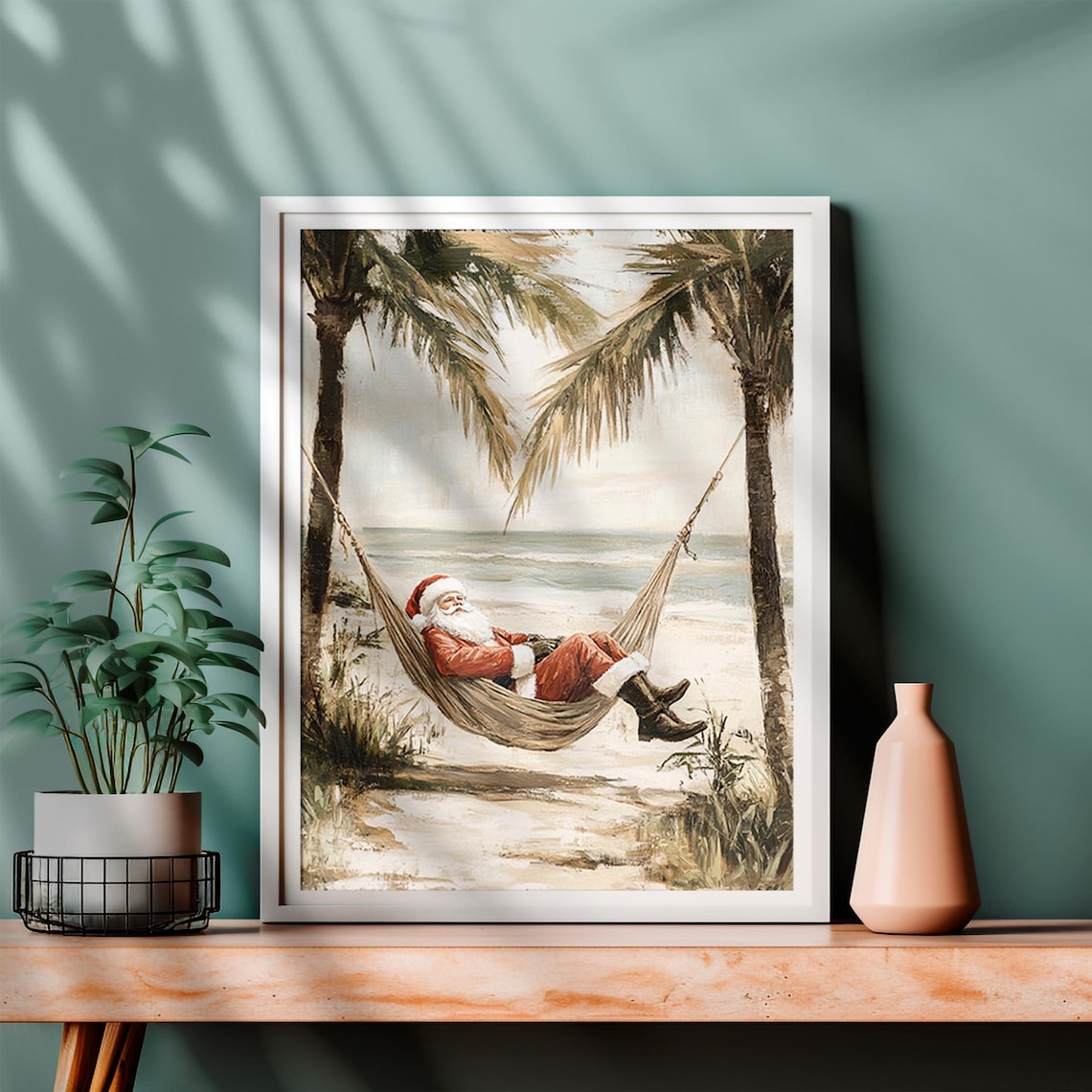 Tropical Beach Santa Vintage Christmas Art Print - Image 4