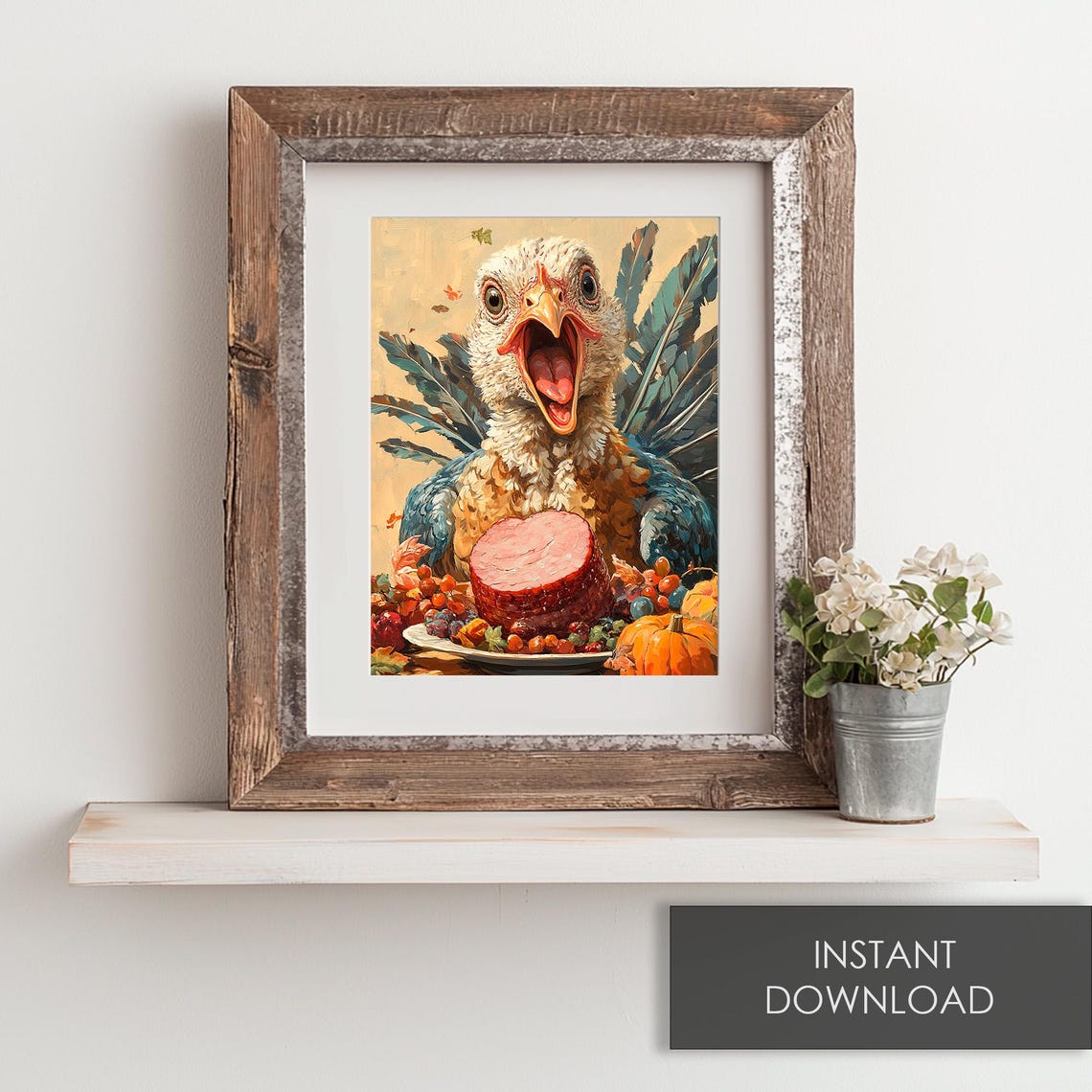 Funny Screaming Turkey With Holiday Ham Thanksgiving Humor Poster - Image 6